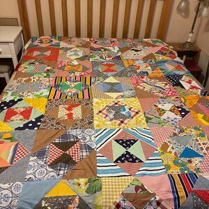 #1 Vintage 9-Patch Quilt Top 82x80